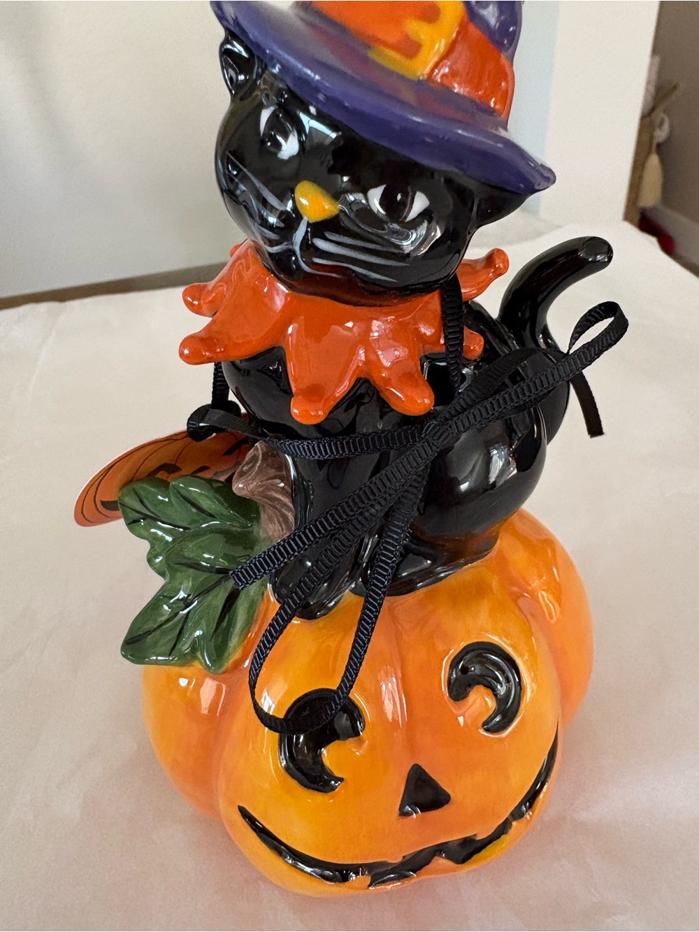 Blue Sky Halloween Black Cat Witch Jack O Lantern Pumpkin Figurine 8" Decor New - Picture 3 of 11